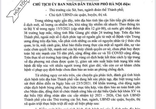 Công điện 08 /CĐ-UBND tăng cường một số biện pháp cấp bách phòng chống dịch Covid 19