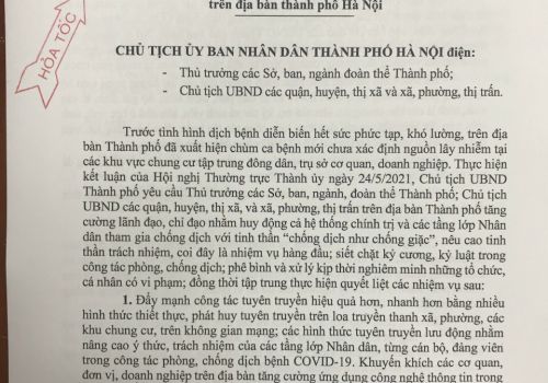 Công điện 11 /CĐ-UBND Quyết liệt triển khai các biện pháp phòng chống dịch Covid-19