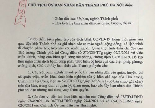 Công điện số 06/CĐ-UBND về tăng cường phòng chống dịch Covid 19