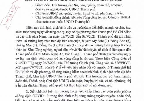 Công điện 13 tăng cường triển khai các biện pháp phòng chống dịch Covid19