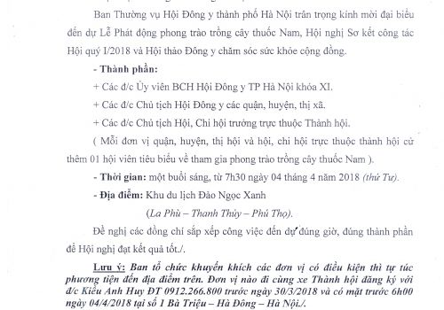 Giấy mời Hội nghị sơ kết quý I năm 2018