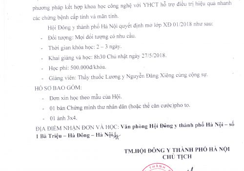 Thông báo mở lớp ứng dụng phương pháp xung điện điều trị bệnh