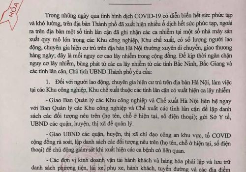 Công điện 07 /CĐ-UBND tăng cường một số biện pháp cấp bách phòng chống dịch Covid 19