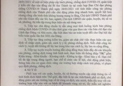 Công điện 02 của Chủ tịch UBND thành phố Hà Nội về phòng chống dịch Covid 19