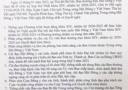 Nghị quyết Hội nghị Ban Thường trực Hội Đông y Việt Nam